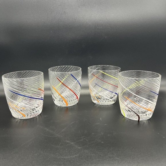 Hand Blown Multicolor Swirl Textured Optic Art Glass Rocks Tumbler Set Of 3 - Picture 1 of 7